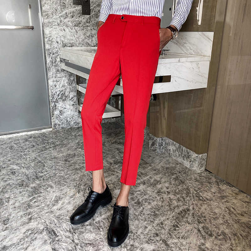 

6 Color Business Dress Pants Summer Ankle Length Streetwear Casual Trousers Classic Office Social Wedding Suit Pant Man Clothing 210527, Green