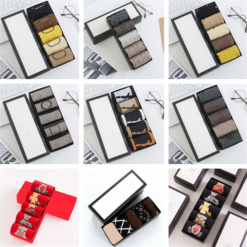 

5pairs Mens Sports Socks Underwear Cotton Printed Men Women Long Sock Boys Outdoor Basketball Stocking With Box, 5pairs a box