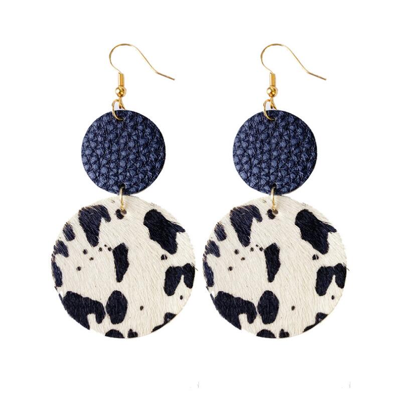 

Creative Genuine Cowhide Leather Dangle Earrings for Women Bull Head Horse Hair Cow Pattern Round Star Pendant Earring Jewelry