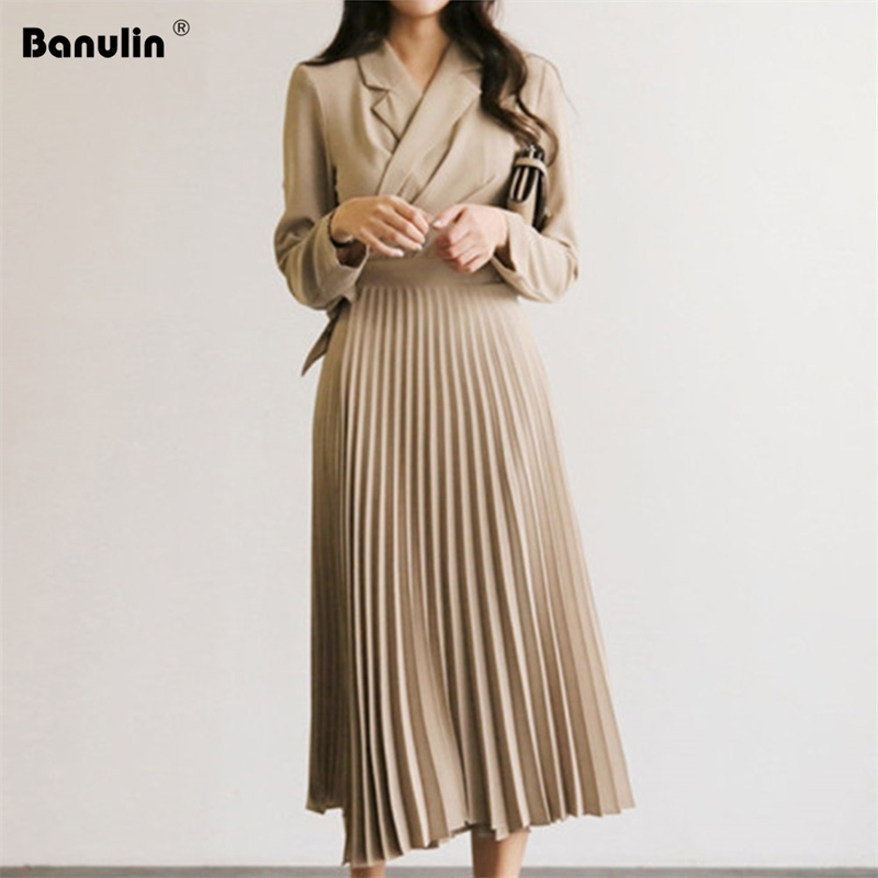 

Spring Runway Long Party Dress Women's Sleeve V Neck Bow Sashes Blazer Jacket Office Pleated Chiffon Dresses 210603, Red