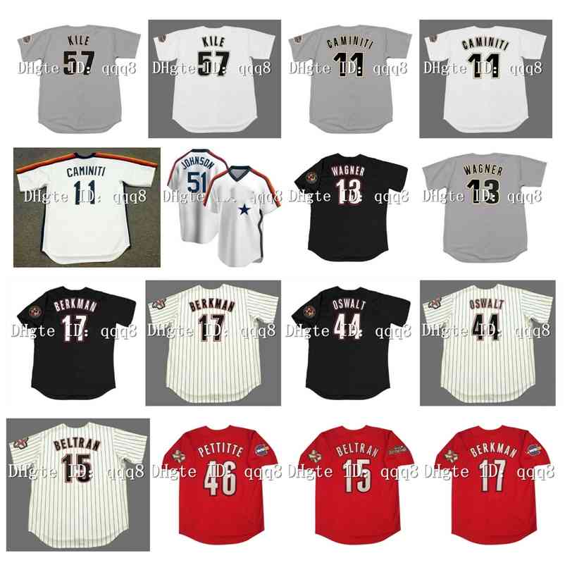 

26 Vintage 2000 Houston Baseball Jersey 11 KEN CAMINITI 13 BILLY WAGNER 17 LANCE BERKMAN 44 ROY OSWALT 46 Andy Pettitte 51 RANDY JOHNSON 57, Black