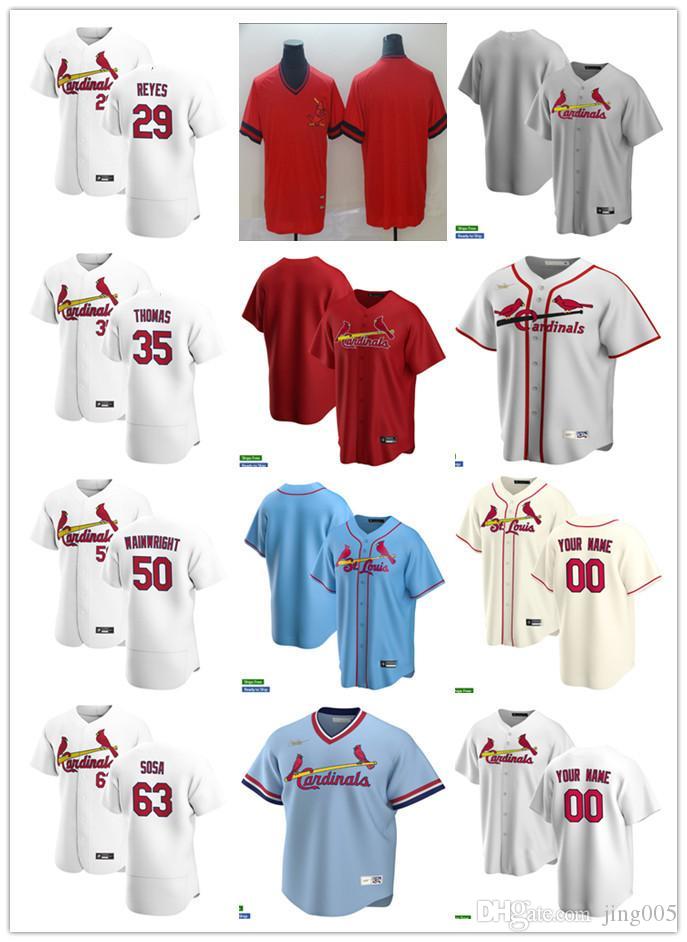 

Men Women Youth 29 Alex Reyes 63 Edmundo Sosa 35 Lane Thomas 50 Adam Wainwright Custom Baseball Jersey Blank red white blue beige, Blue;black
