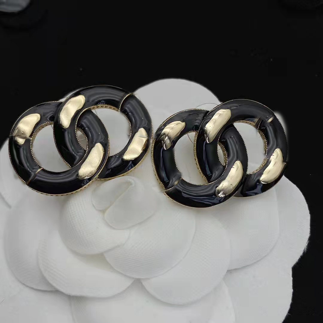 

Luxury designer black enamel Stud earrings aretes orecchini for women party fashion jewelry