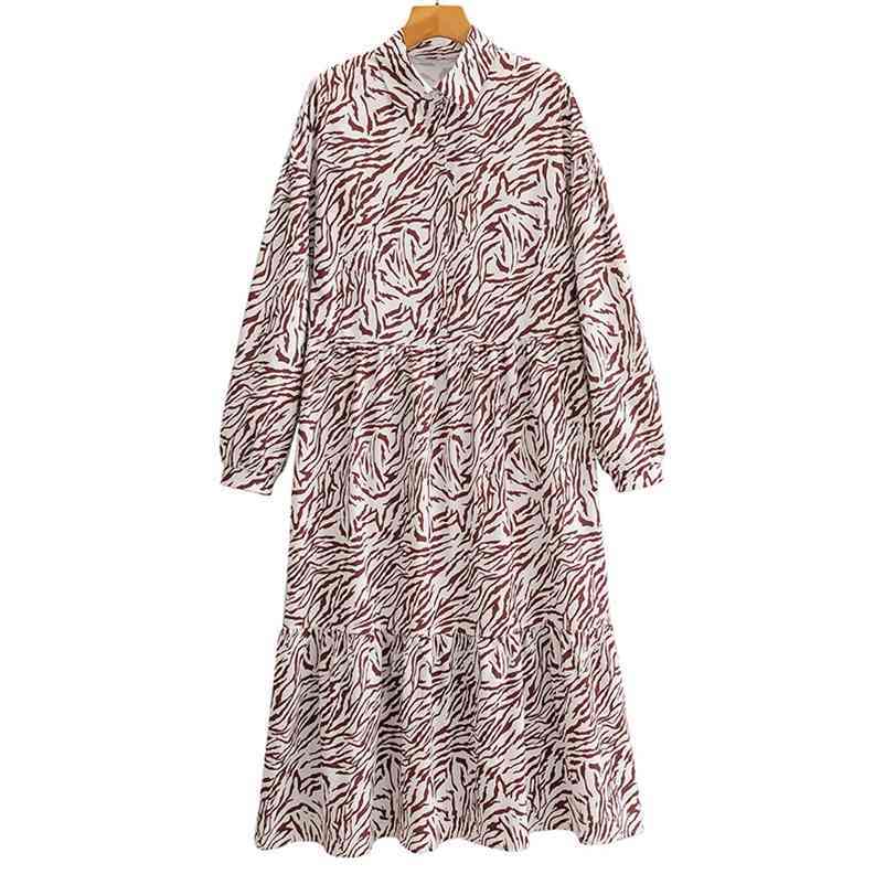 

Summer Spring Women Long Dress Casual loose style Sleeve Striped Dresses Female Streetwear dress 210524, Chocolate