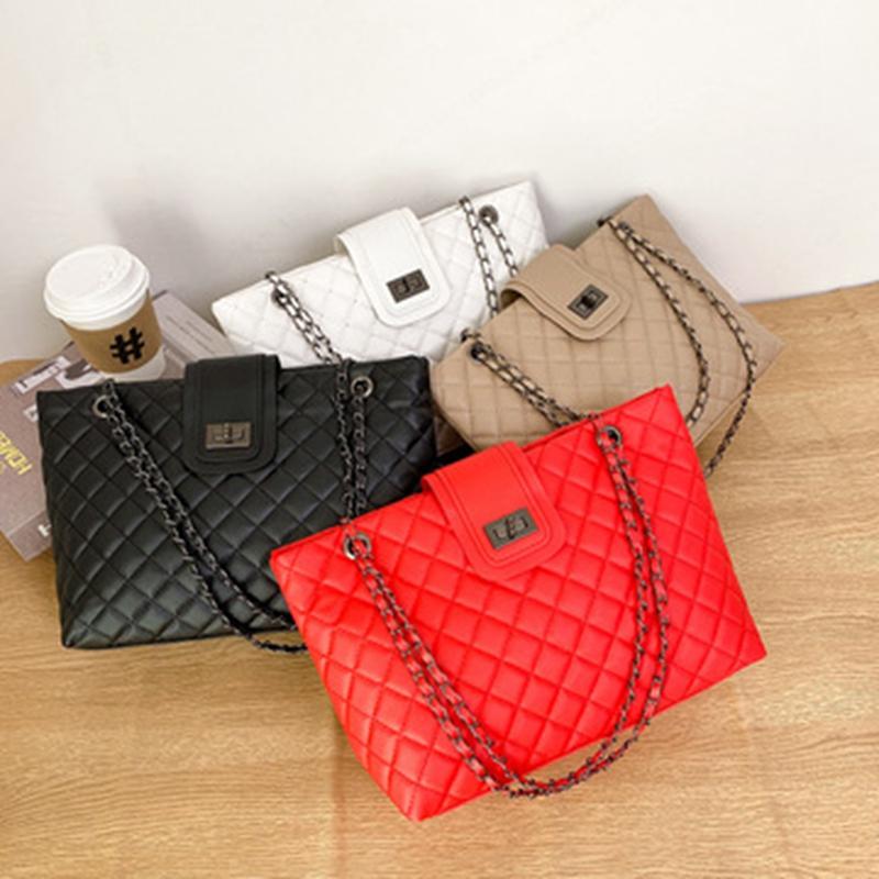 

Evening Bags 2021 Tote For Women Shoulder Bag Lingge Embroidery Thread Chain Lock Solid Color Fashion Shopping Handbag