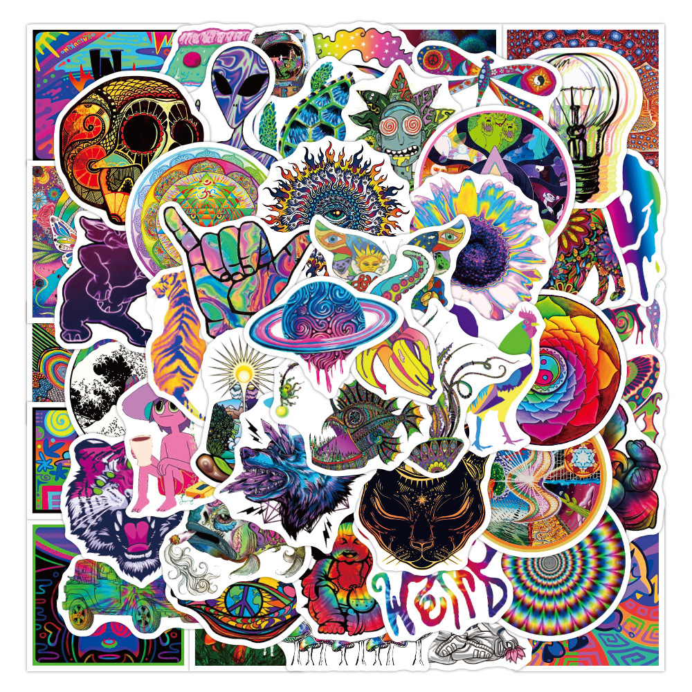3Set=150PCS New Psychedelic Series Graffiti Stickers Computer Notebook Scooter Water Cup Waterproof Stickers-image-700525220
