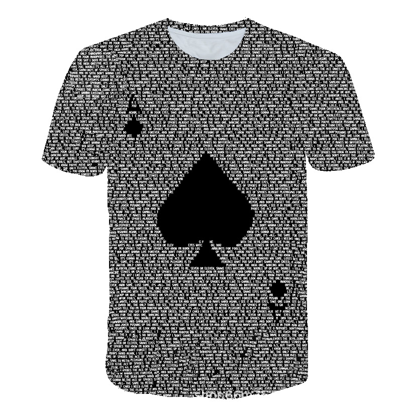

Card pattern Men 3D Print T-shirt Graphic Optical Illusion Short Sleeve Party Tops Streetwear Punk & Gothic Round Neck Summer, White;black