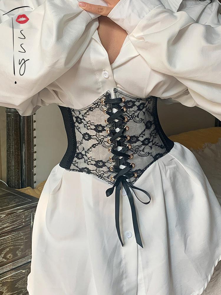 

Belts Tossy Flora Embroidery Lace Vintage Bandage Corsets Women Wrap Design Girdle Body Shaper Belly Top Waist Slim Belt Accessories, Black;brown