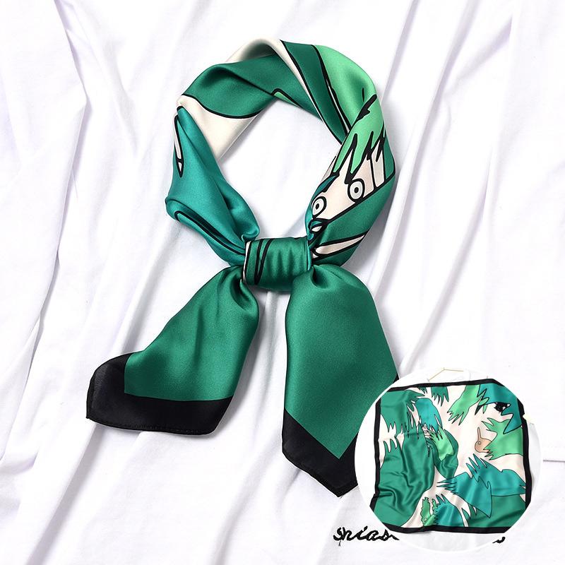 

Scarves 70cm Square Head Scarf Silk Cartoon Print Design Bandana Office Lady Neck Foulard [3832]
