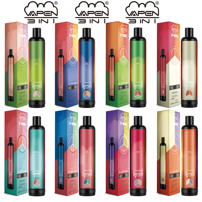 

Original VAPEN 3IN1 3 IN 1 3000PUFFs Disposable Vape Pen e Cigarette 1400mAh Battery 3x3.2ml Capacity Airflow System Portable Vaporizer Pre-Filled Starter Kits Vapor