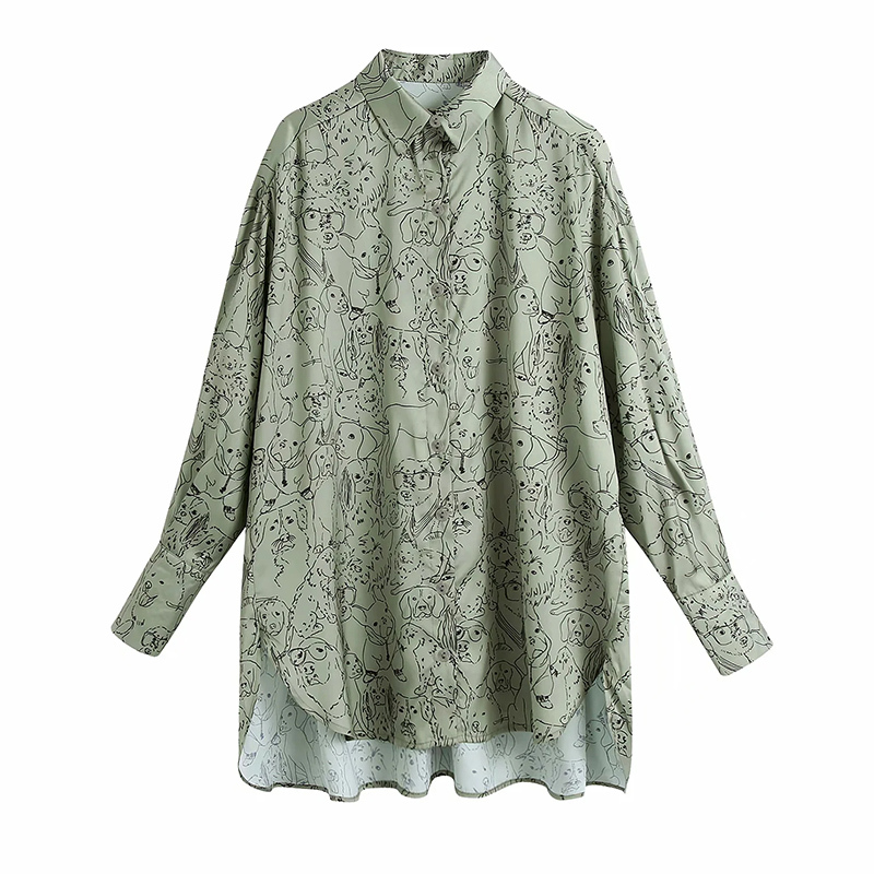 

Women Fashion Animal Print Loose Asymmetric Blouses Vintage Long Sleeve Button-up Female Shirts Chic Tops 210520, As picture