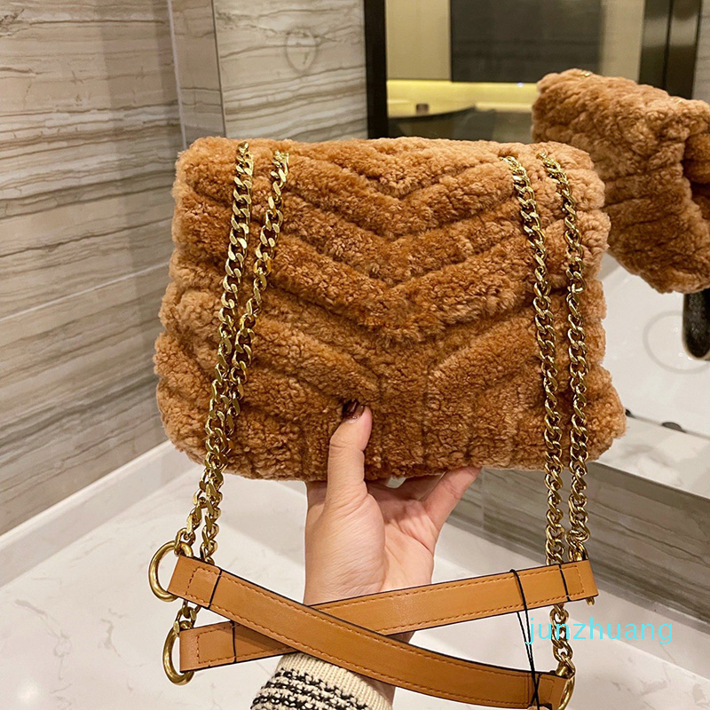 

Designer- Shearling Fur Lambwool Bags Fashion Vintage Luxury Multi Pochette Cross Body Shoulder Black/White/Brown Purse Clutch Handbags