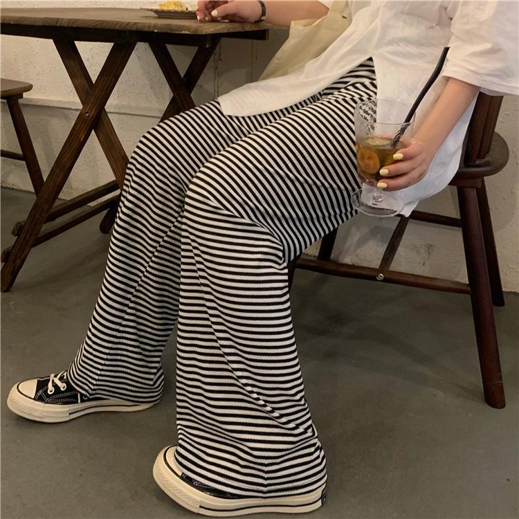 

Women's Pants & Capris Real Price S Summer Draping Striped Loose Casual High Rac, Black;white