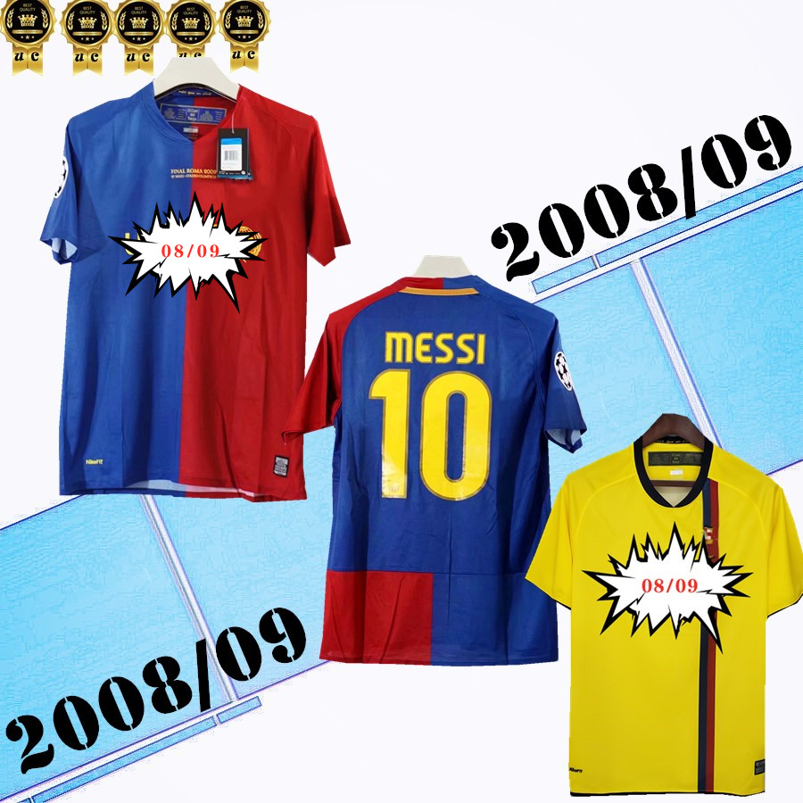 

Long sleeve 2008 2009 champion home away Retro soccer jerseys messi xavi henry puyol david villa match deatils 08 09 classic Retro football shirts, Full 08/09 home