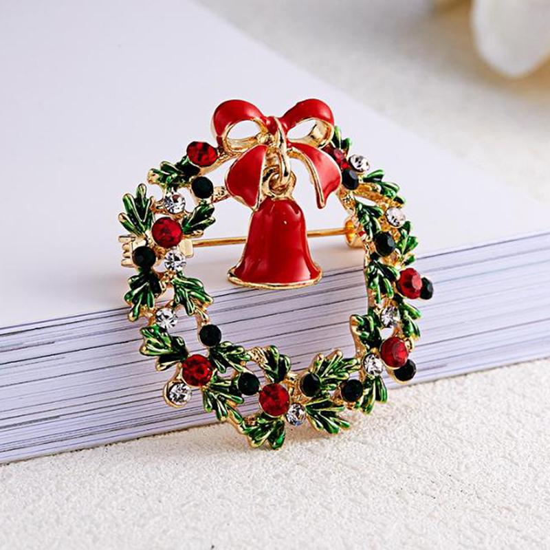 

Pins, Brooches Arrival Xmas Enamel Rhinestone Wreath Bells Brooch Pin Christmas Gifts Accessories Fine Jewelry For Women, Gray