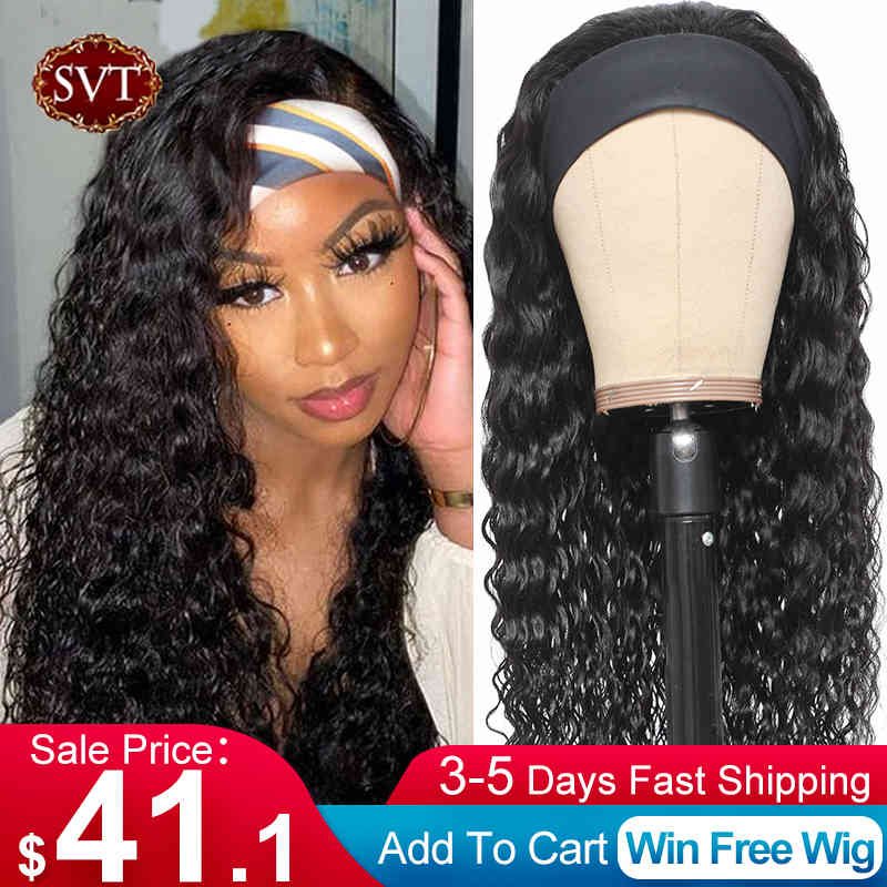

SVT Water Wave Glueless Human Hair Wigs Indian Headband For Black Women Long 12-26Inch Curly Natural Color 210630, Ombre color