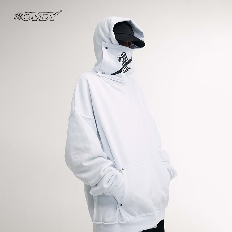 

wxwovdy men's 2021 autumn winter new street creative detachable high neck loose hooded men's sweater, Black