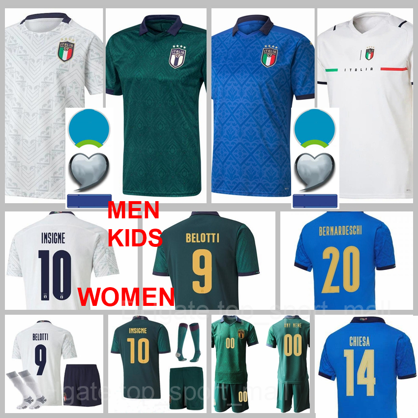

National Team Italy Soccer Jersey Federico Chiesa BERARDI PESSINA Lorenzo Insigne Ciro Immobile Belotti BONUCCI BALOTELLI Italia Football Kit Shirt Men Women Kid, Kids green