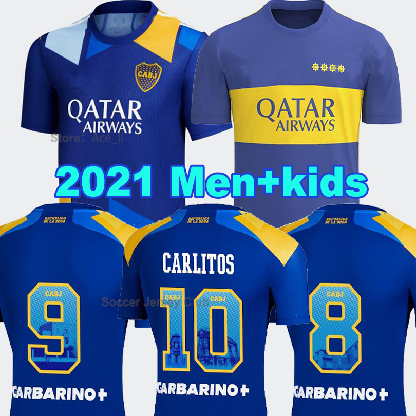 

Boca Juniors soccer jersey 2021 2022 CARLITOS MARADONA TEVEZ DE ROSSI 21 22 home third 3rd football shirt men + kids kit sets uniforms, 20-21 away