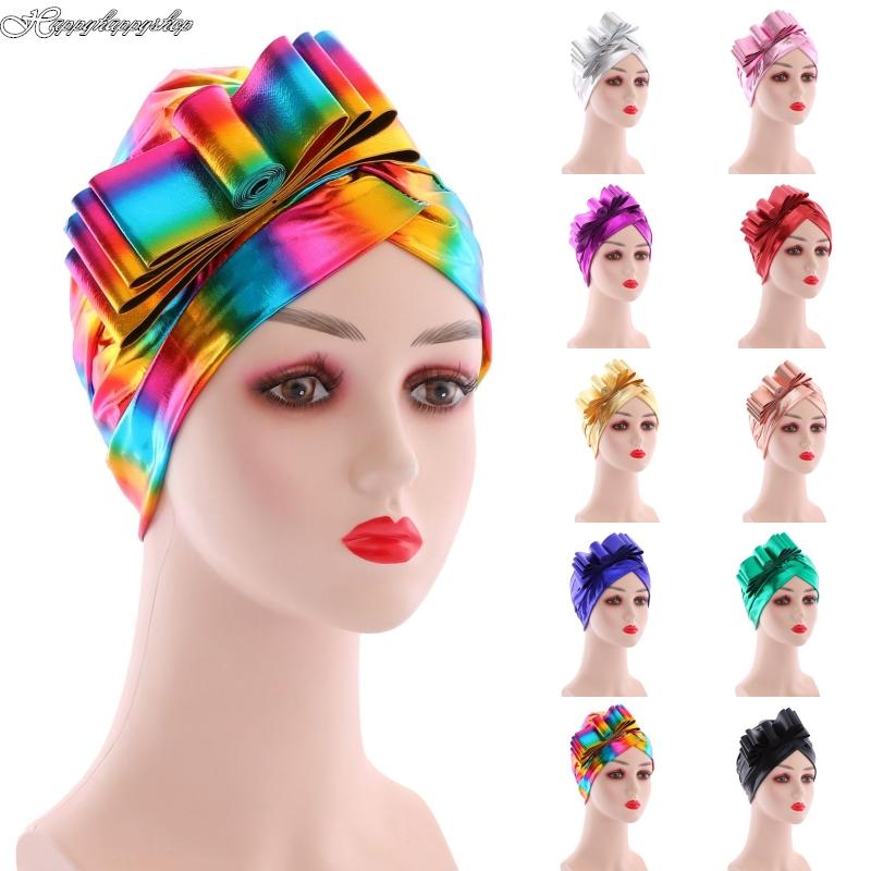 

Beanie/Skull Caps Fashion Bow-Tie Turban Cap Women African Flower Headwear Nigerian Headties Ready To Wear Hijabs Muslim Indai Hat Headwrap, Blue;gray