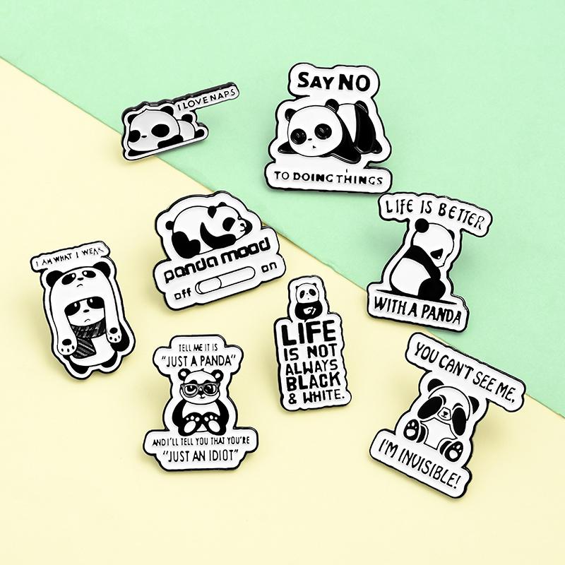 

Pins, Brooches Panda Rolling Enamel Pins Custom Quote Bag Lapel Pin Shirt Badge Buckle Fun Animal Jewelry Gift For Kids Friends