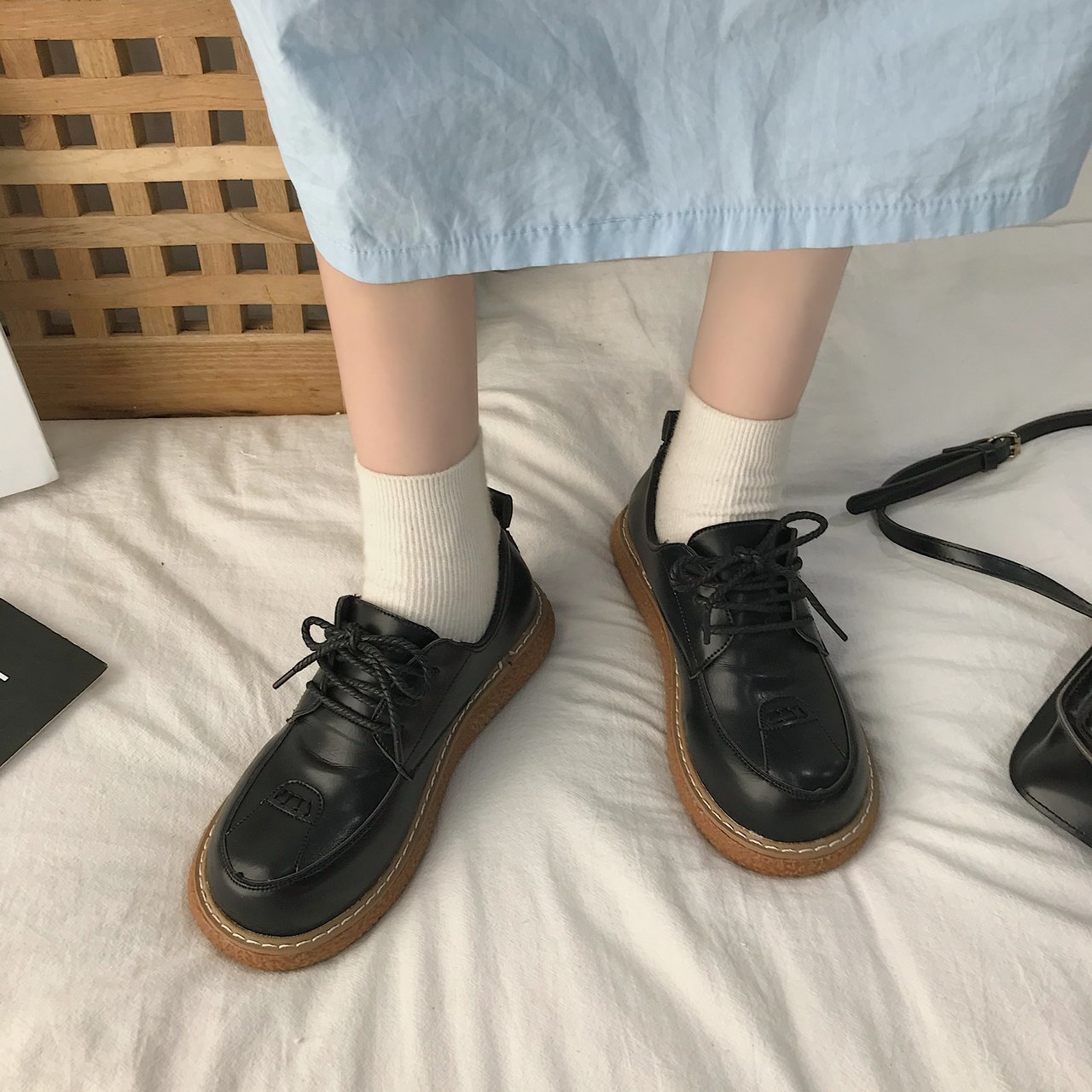 

Women Shoes Leather Lace Up Oxford Shoes Thick Bottom flats Loafers Round Head Platform Casual Shoes Lolita Mary Jane, Black;white