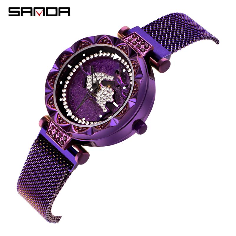 

Wristwatches 2021 Fashion Sanda Top Brand One Deer Has You Qatch Female Simple Steel & Leather Belt Watch Milan Mesh Women's, Leather red