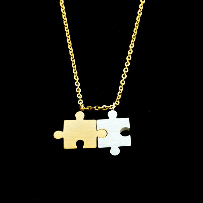 

Pendant Necklaces Stainless Steel Double Jigsaw Set Bff Necklace Women Kids Gifts Jewelry Boho Joias Gold Chain Two Puzzles Choker
