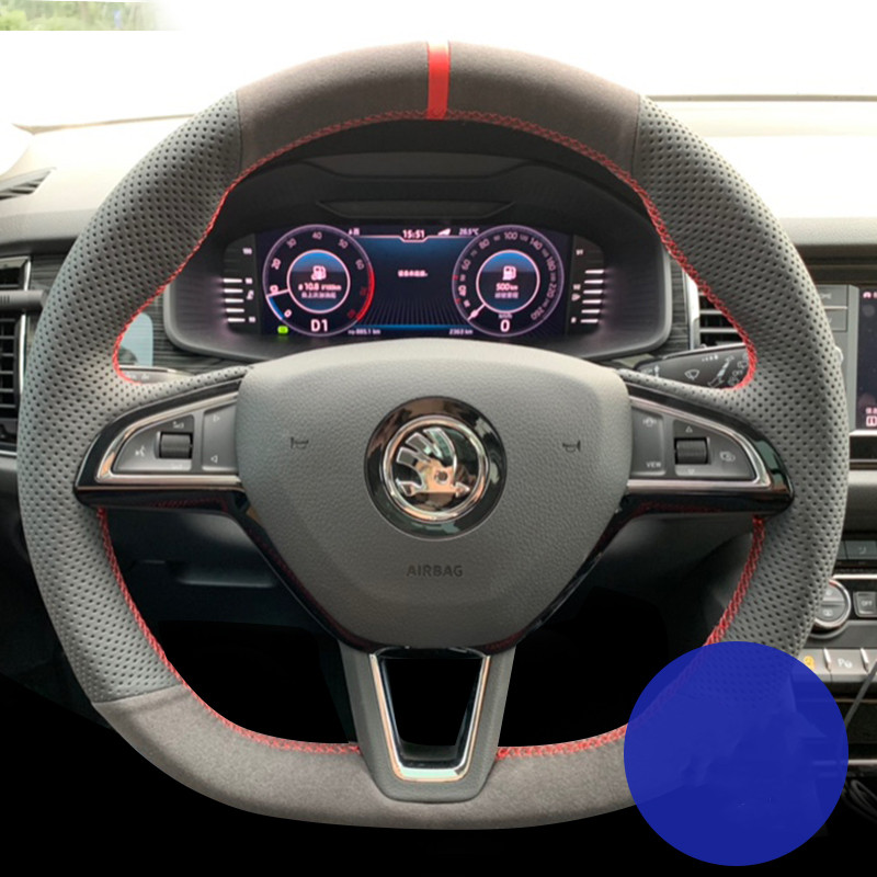 

DIY custom leather steering wheel cover For Skoda Octavia Rapid Spaceba Rapid SUPERB KamIq Kodiaq Kodiaq Auto Parts