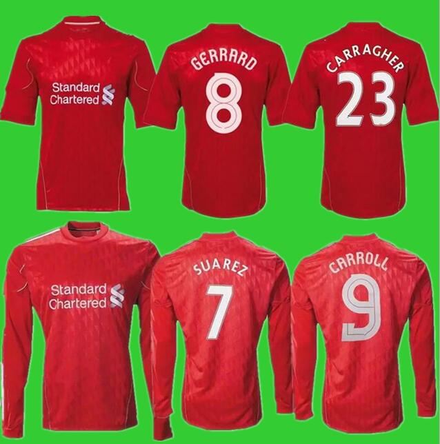 

2010 2011 2012 Gerrard Suarez CARROLL retro soccer jersey 10 11 12 BELLAMY CARRAGHER KUYT STERLING HENDERSON vintage classic football shirt, Home europa longsleeve
