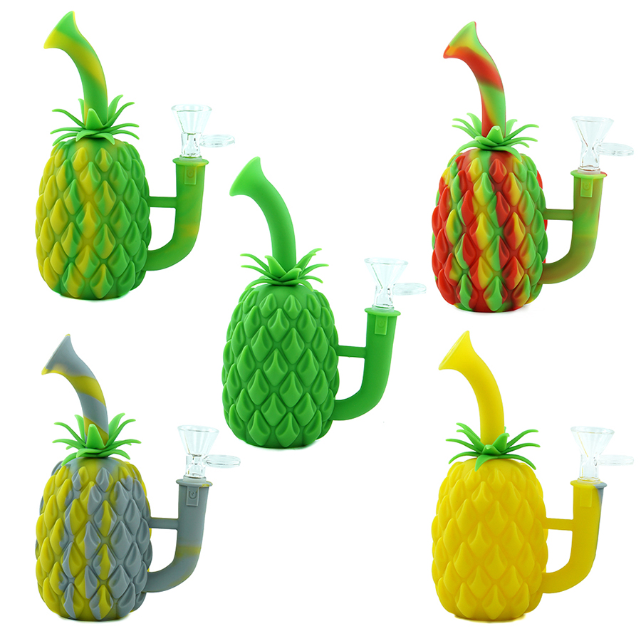 

Wholesale small silicone 7''*2.6'' Pineapple Water Pipe Bong with 14mm galss bowl Accessories for smoke Tobacco Smoking dab rig