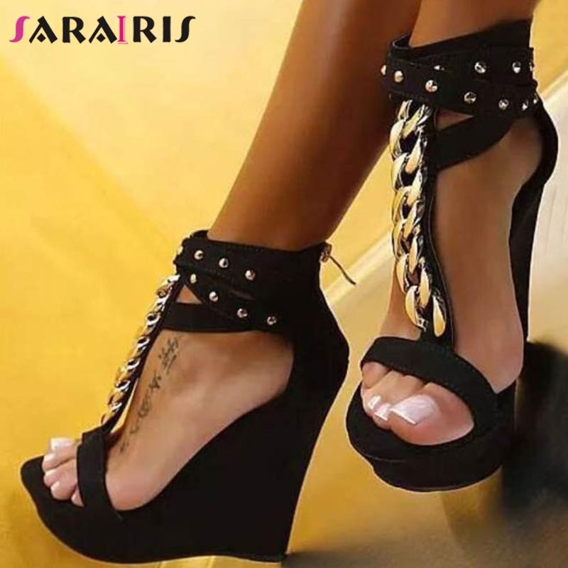 

Sandals SARAIRIS Ladies Party Sexy Platform Ins Ankle Strap Women Fashion Metal Decoration Rivet Shoes Woman, Black