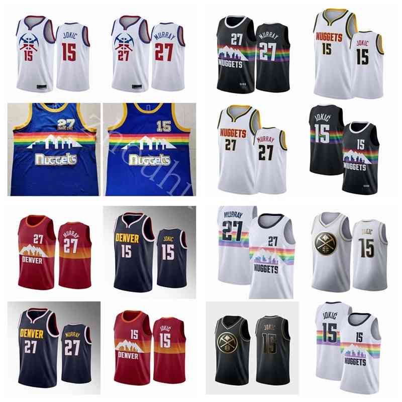 

Men basketball jerseys Denver Nuggets Nikola Jokic Jamal Murray embroider the court;Swingmen sew jersey Fast delivery, Black;red