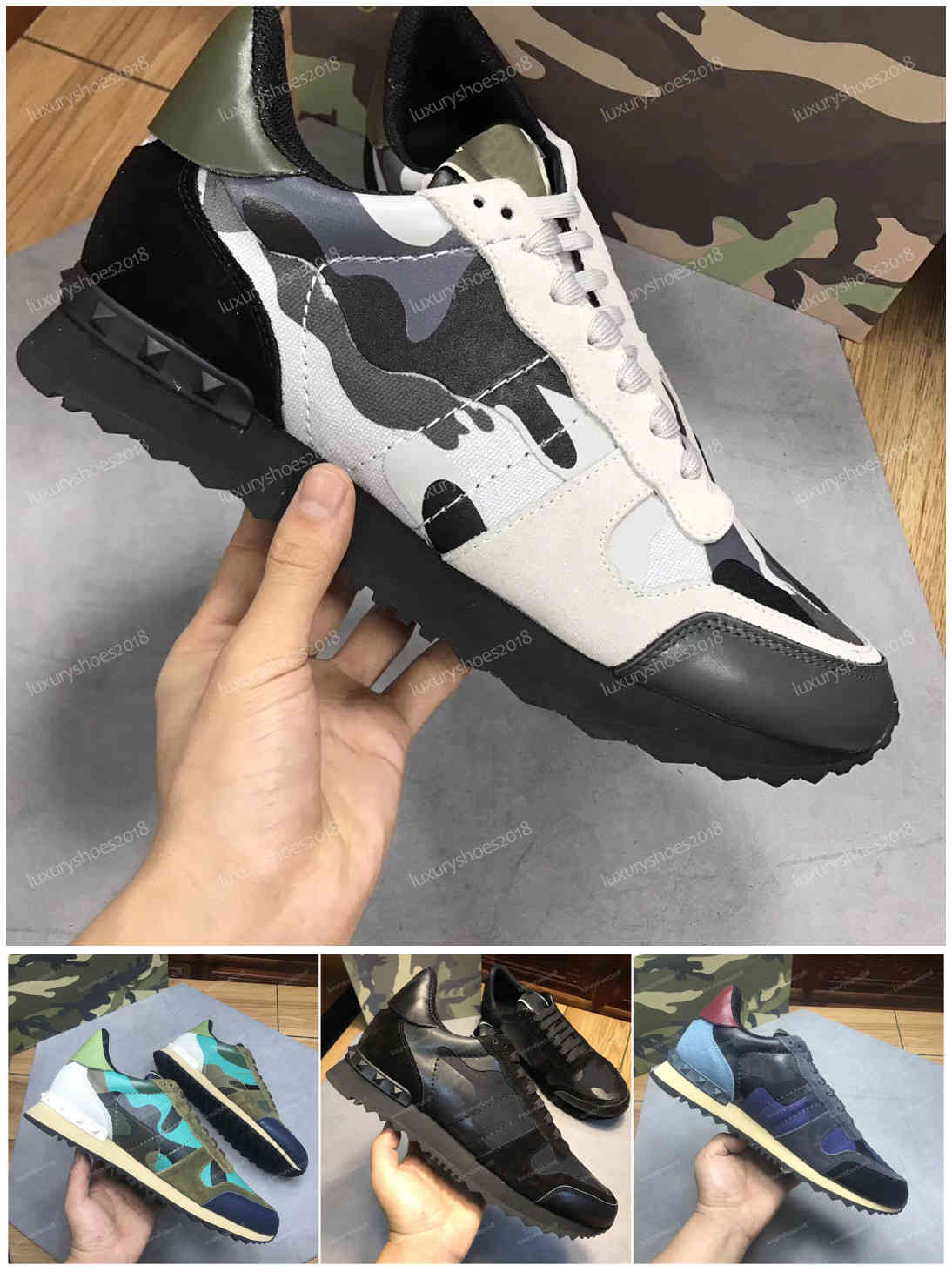 

New Color Camo Suede Studded Camouflage Rock Runner Sneaker Shoes For Women Men Stud Casual Shoes Sneakers chaussures, Color_07