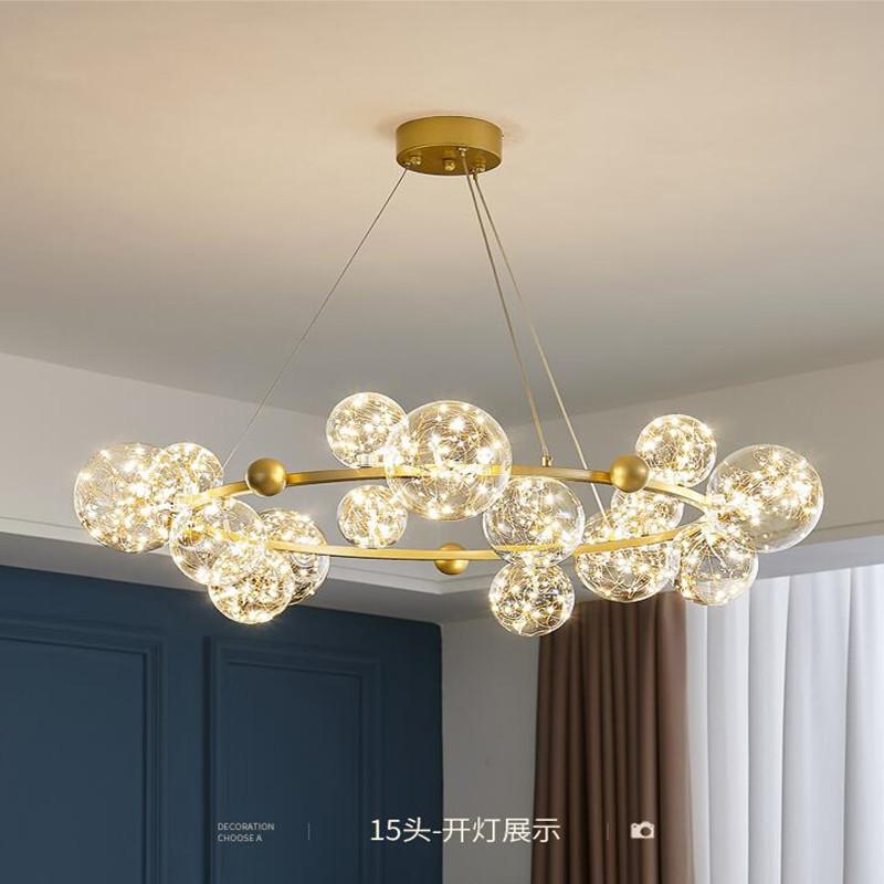

Pendant Lamps Creative Chandelier Circle Lights Clear Glass Ball Ceiling Hanging Lamp Romantic Star Living Room Decor Led Lighting Gold