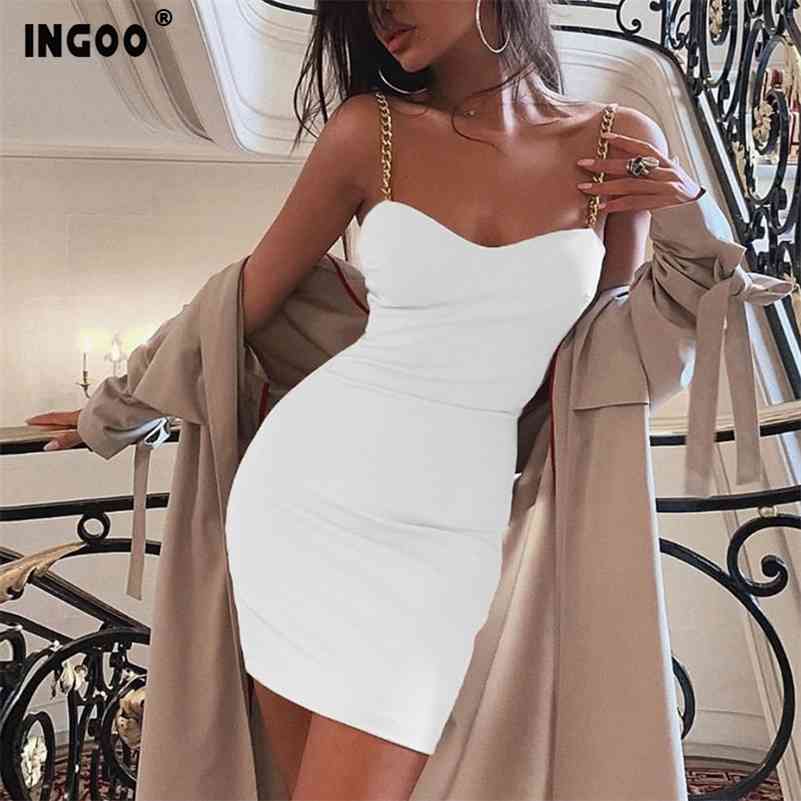 

INGOO Summer Sexy Slim Dress Party Night Woman Chain Strap Stylish V Neck White Elegance Bodycon Backless Women Dresses Vestidos 210630, Khaki