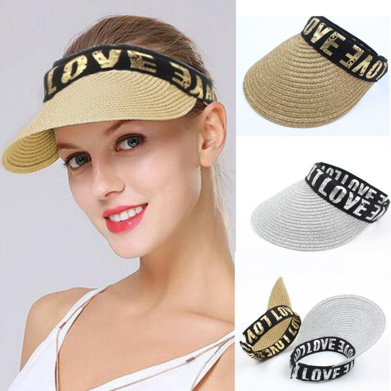 

Stingy Brim Hats Women Wide Visor Cap Lady Summer Beach Straw Clip On Sun Hat Tennis Golf, Blue;gray