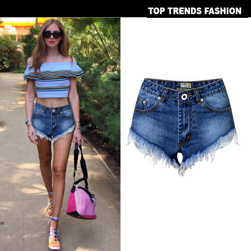 

Women's Streetwear Denim For Women Summer High Waist Ripped Cool Blue Shorts With Tassel Pockets Mini Short Jeans, 1#