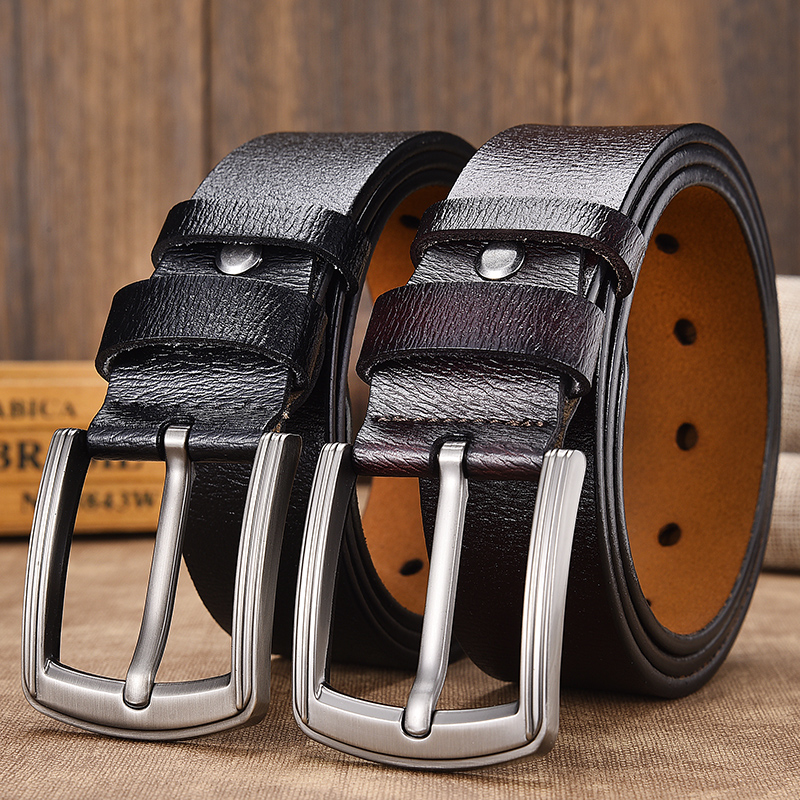 

[LFMB]cow genuine leather luxury strap male belts for men new fashion classice vintage pin buckle leather belt male belt men, Black
