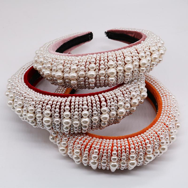 

Hair Clips & Barrettes Luxury Baroque Crown Tiaras Wide Velvet Hairband Handmade Bead Weave Pearl Headband Wedding Jewelry Party Accessories, Golden;silver