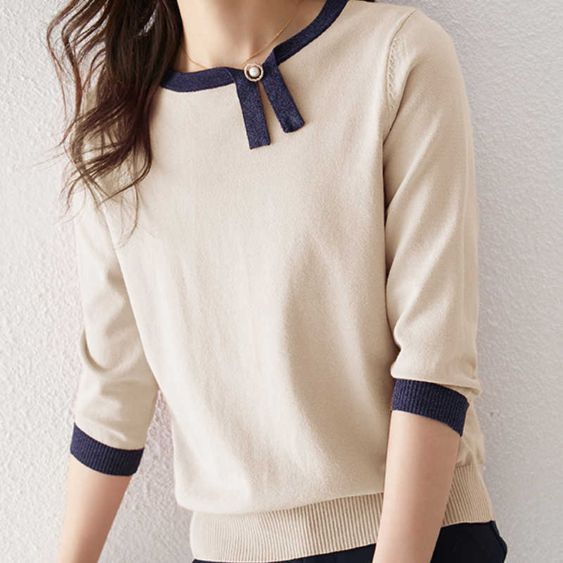 

Top Femme Summer Knit Tops Women Sweater O-Neck Knitted Pullovers Woman  for Shirts E804 210602, Creamy apricot