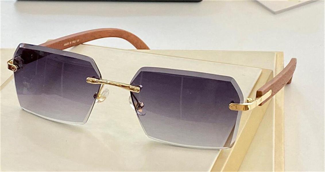 

Selling fashion design sunglasses 0126 square rimless frame cut lens wooden printing temple top quality uv400 protective eyewear, White;black