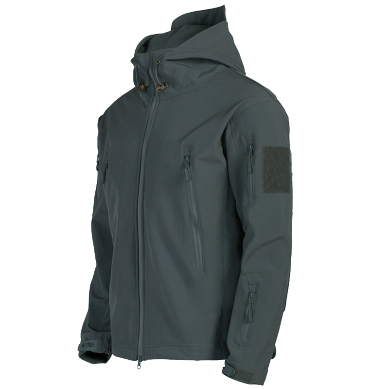 

Army Shark Skin Soft Shell Clothes Tactical Windproof Waterproof jacket men Flight Pilot Hood Coat Military Field bomber Jacket, Grey