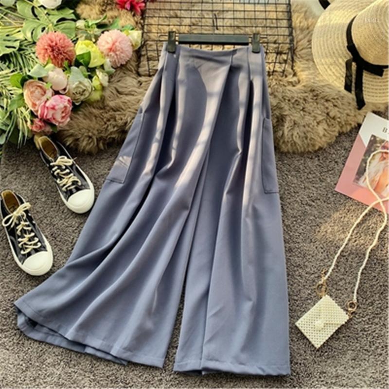 

Women's Pants & Capris 2021 Elastic High Waist Wide Leg Nine-point Loose Straight Fall Casual Skirt Trousers ZY5024, Black;white