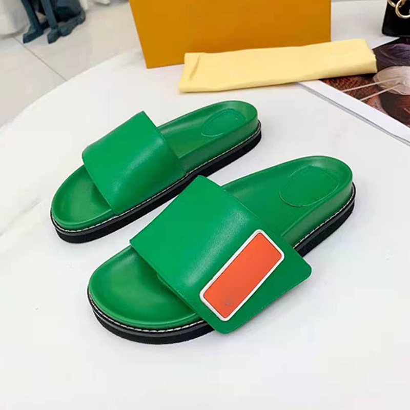 

Luxury brand name shoes fashion classic sandals slippers spring Black and summer leather ladies beach cool flat heel 35-42 water table 4CM advance, Blue