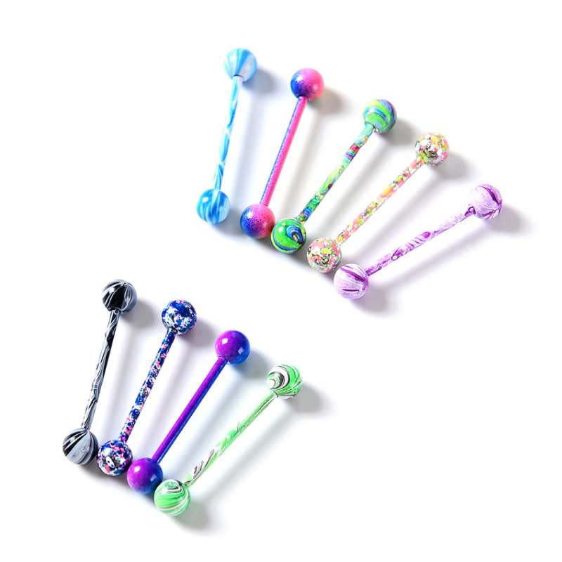 

Acrylic Tongue Ring Stud Multi Color Assortment Flexible 14G Tongue Barbells Ear Cartilage Rings Body Piercing Jewlery