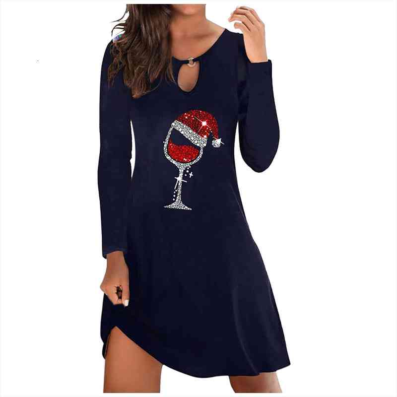 

merry christmas midi streetwear womens dresses casual o-neck long sleeve pullover cartoon print robe femme, Black;gray