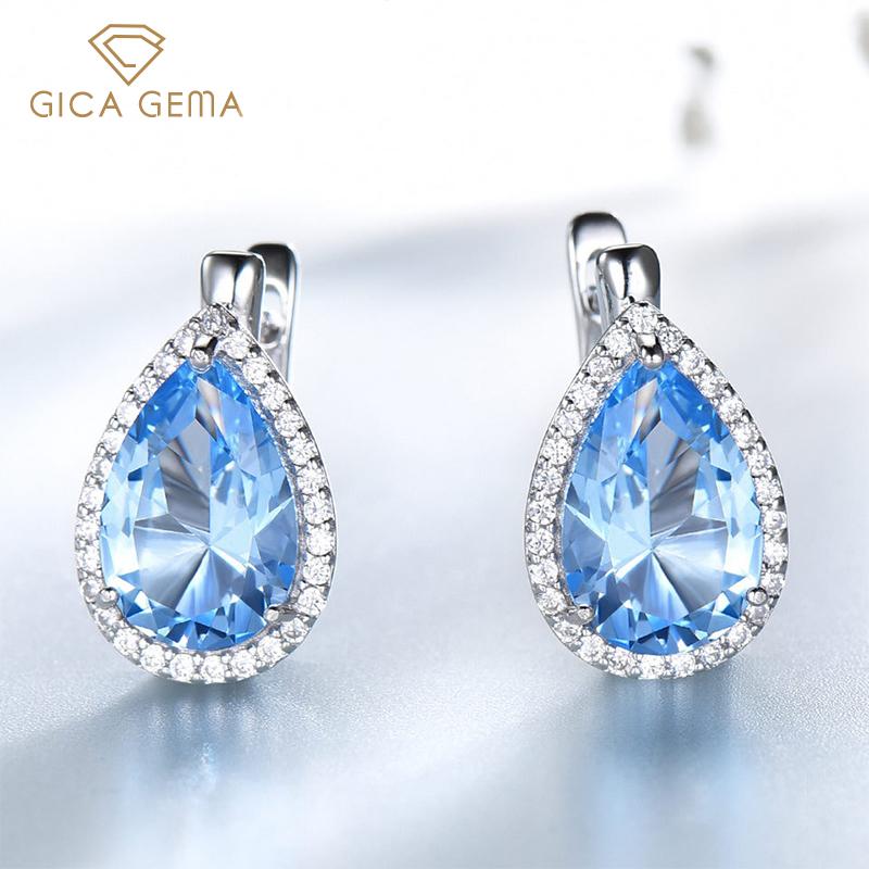 

Lady Gemstone Earrings Created Emerald Topaz Zircon Real 925 Sterling Silver Ear Stud Fashion Engagement Fine Jewelry