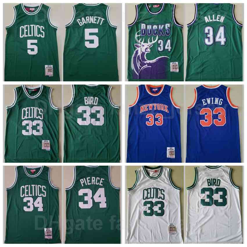 

Retro Basketball Mitchell And Ness Ray Allen Men nba's Jersey 34 Larry Bird 33 Kevin Garnett 5 Patrick Ewing Paul Pierce Vintage Green White, 34 green