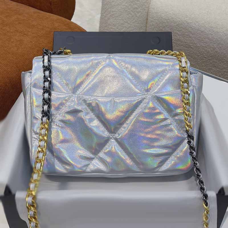 

Mini Flap Brand Designer Bags 19 Colorful Multicolor Laser Genuine Leather Classic Handbags Exquisite Silver Metal Chain Crossbody Bag Shoulder Bag For Womens 25CM, Multi-color